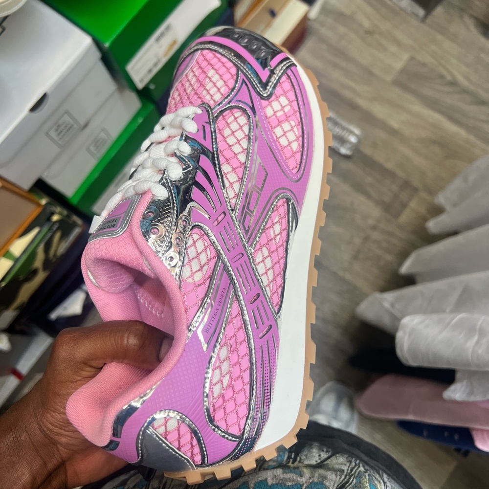 Vibrant Pink and Silver Athletic Sneakers